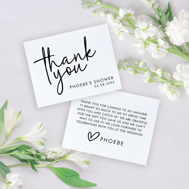 Black and White Minimal Script Bridal Shower Flat Thank You Card (Creator Uploaded)