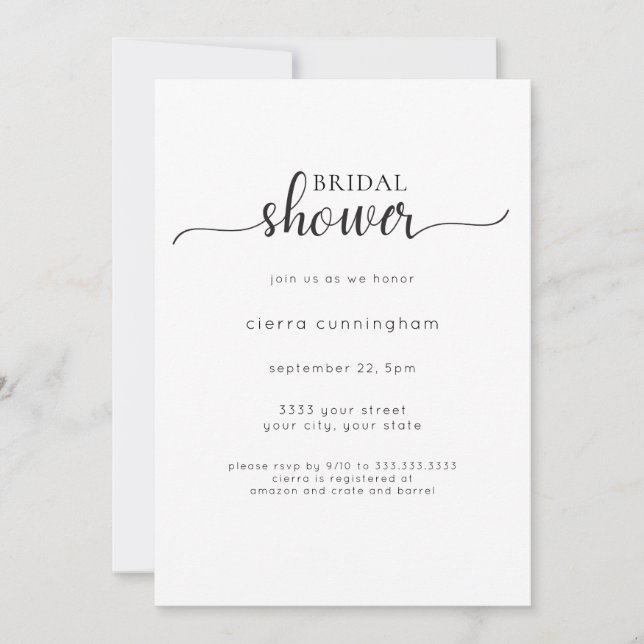 Black and White Minimal Shower Invitation (Front)