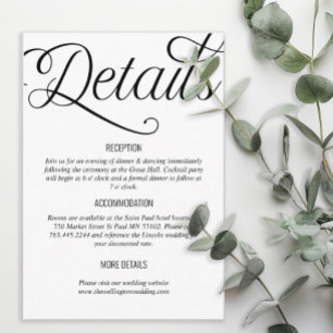 Black and White Minimal Wedding Details  Enclosure Card
