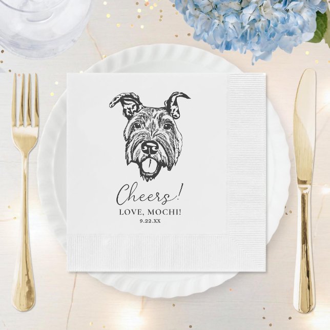 Black and White Minimalis Dog Personalised Wedding Napkin (Creator Uploaded)