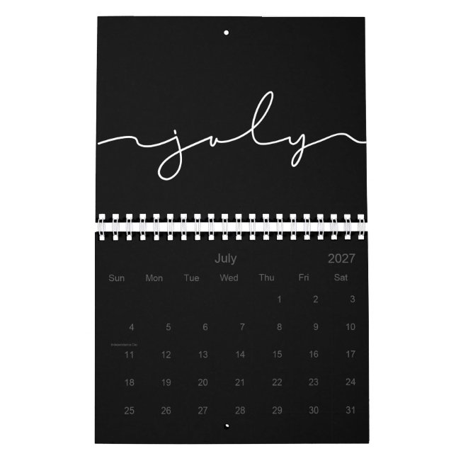 Black and white minimalist 2026 calendar (Jul 2027)
