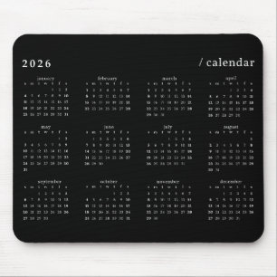 Black and White Minimalist 2026 Calendar Mouse Pad