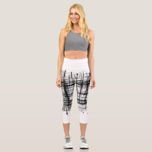 Black and White Minimalist Abstract Art Capri Leggings