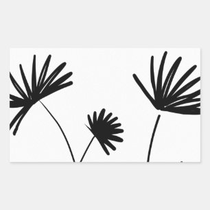 black and white minimalist abstract flowers rectangular sticker