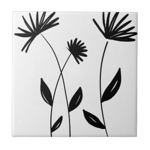 black and white minimalist abstract flowers tile