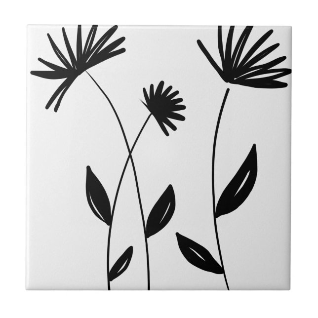 black and white minimalist abstract flowers tile (Front)