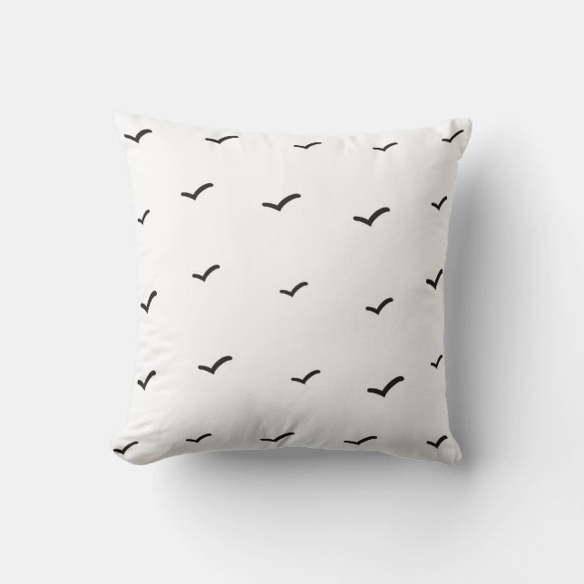 Black and White Minimalist Birds Pattern/Print Cushion (Front)