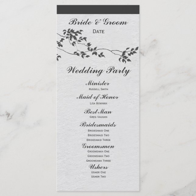 Black and White Minimalist Birds Wedding Program Programme (Front)