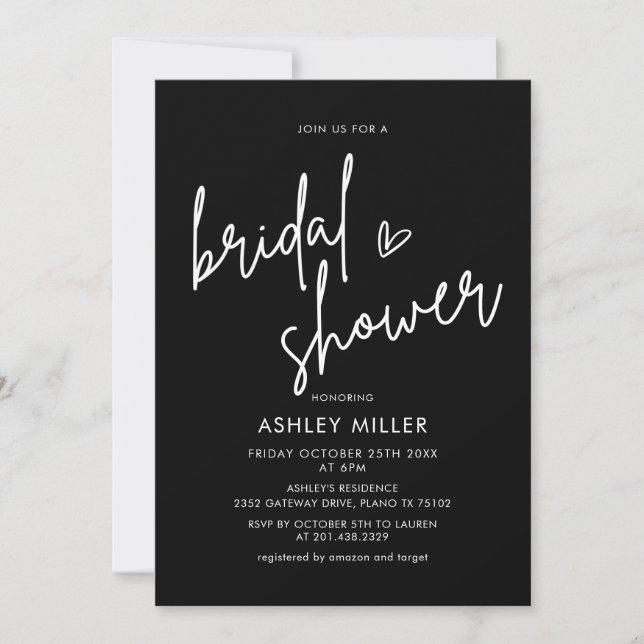 Black and White Minimalist Black Bridal Shower Invitation (Front)
