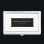 Black and White Minimalist Business Card Holder<br><div class="desc">This black and white minimalist business card case features your name and profession in a modern white typography on black background framed in white.  Perfect for consultants,  designers as well as other business professionals where a simple design is preferred.</div>