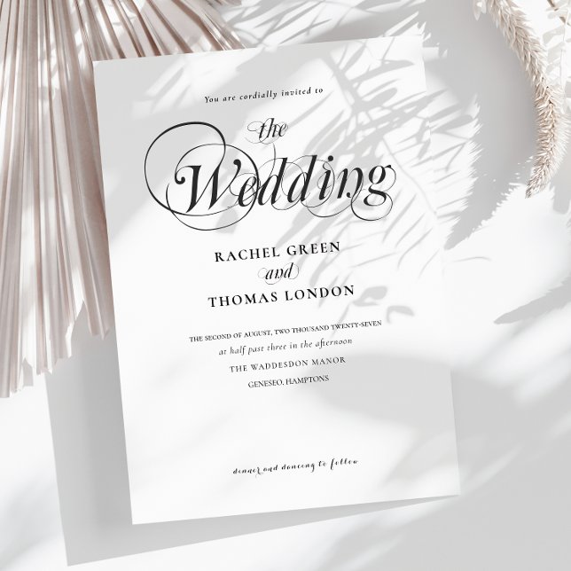 Black and White Minimalist Calligraphy Wedding  Invitation (Creator Uploaded)