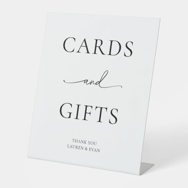 Black and White Minimalist Cards and Gifts Pedestal Sign (Front)