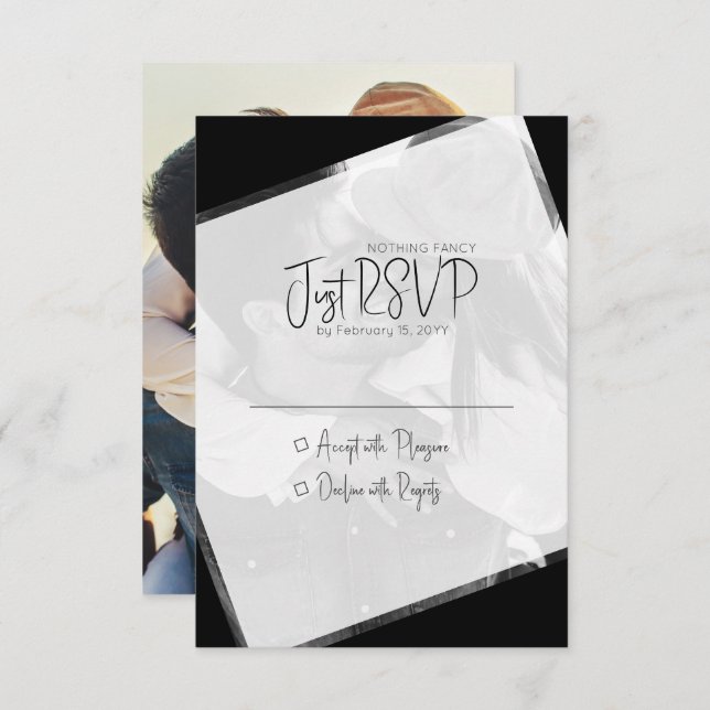 Black and White Minimalist Casual Wedding RSVP Card (Front/Back)