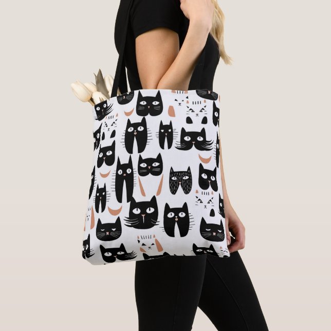  Black and White Minimalist Cat Pattern  Tote Bag (Close Up)