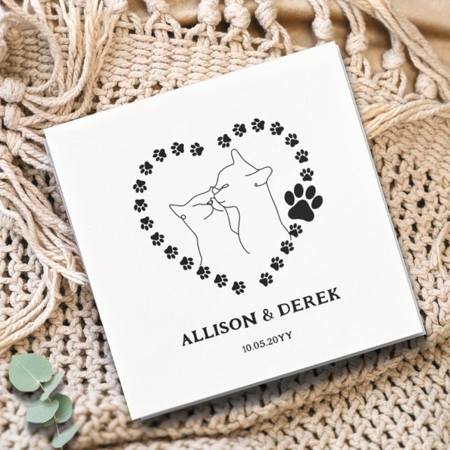 Black and White Minimalist Cats Pet Wedding  Napkin (Creator Uploaded)