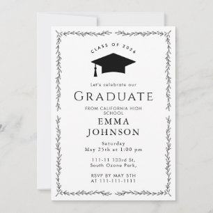 Black and White Minimalist chic Graduation Party Invitation
