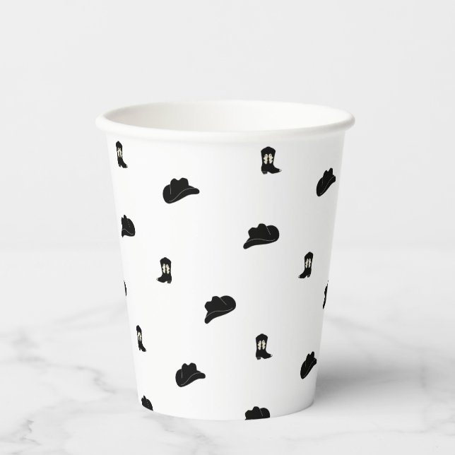 Black and White Minimalist Cowboy Rodeo Pattern Paper Cups (Front)
