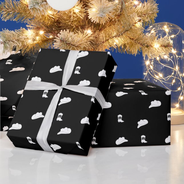 Black and White Minimalist Cowboy Rodeo Pattern Wrapping Paper (Holidays)