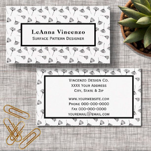 Black and White Minimalist Dandelion Botanical Business Card