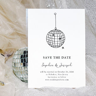 Black and White Minimalist Disco Ball Photo Save The Date