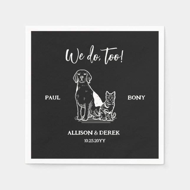 Black and White Minimalist Dog Cat Pet Wedding Napkin (Front)