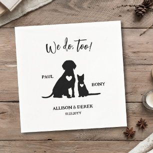 Black and White Minimalist Dog Cat Pet Wedding Napkin