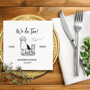 Black and White Minimalist Dog Cat Pet Wedding Napkin