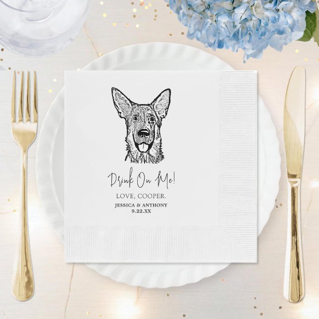 Black and White Minimalist Dog Pet Wedding Napkin (Creator Uploaded)