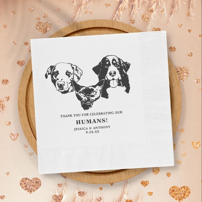 Black and White Minimalist Dog Pet Wedding Napkin (Creator Uploaded)