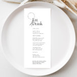 Black and White Minimalist Eat and Drink Wedding Menu<br><div class="desc">This minimalist design seamlessly combines classic black and white elements,  making it a versatile choice for any wedding theme. Customise this menu to showcase your delectable offerings,  providing an elegant touch that adds to the overall ambiance of your celebration.</div>
