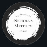 Black and White Minimalist Elegant Wedding Classic Round Sticker<br><div class="desc">Make a bold statement with this wedding invitation featuring a dramatic black background and clean white typography. The elegant scroll design adds a classic touch, while the minimalist colour palette creates a striking and sophisticated look. Perfect for formal weddings, black-tie events, or modern ceremonies with a refined aesthetic. A timeless...</div>