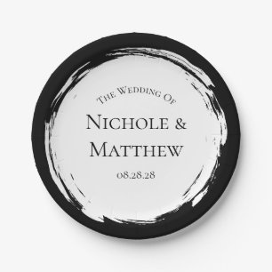 Black and White Minimalist Elegant Wedding Paper Plate