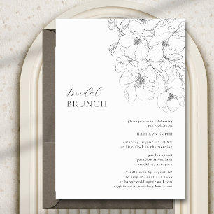 Black and White Minimalist Floral Bridal Brunch Invitation