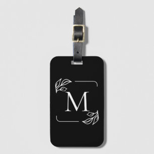 Black and White Minimalist Floral Luggage Tag