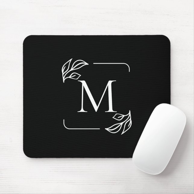 Black and White Minimalist Floral Mouse Pad (With Mouse)
