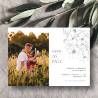 Black and White Minimalist Floral Save The Date