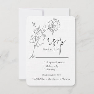 Black and White Minimalist Floral Wedding RSVP Card