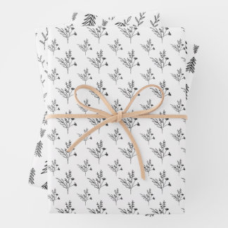 Black and white minimalist floral wrapping sheets