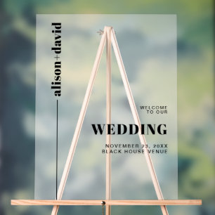 Black and white minimalist frosted wedding WELCOME Acrylic Sign