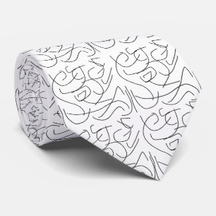 Black and White Minimalist Line Art Tie