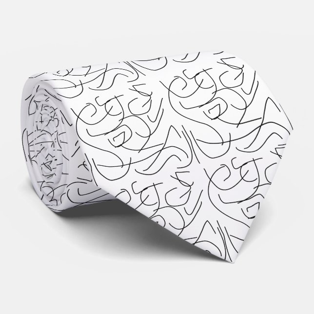 Black and White Minimalist Line Art Tie (Rolled)