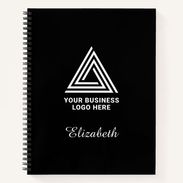 Black and White Minimalist Logo Employee Name Notebook (Front)