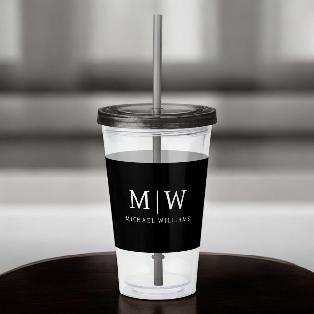 Black and White Minimalist Modern Monogram Acrylic Tumbler (Creator Uploaded)