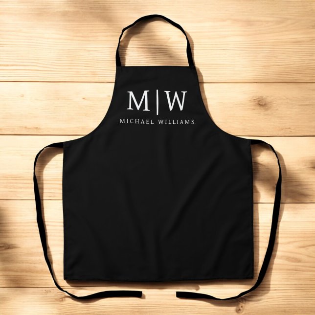 Black and White Minimalist Modern Monogram Apron (Creator Uploaded)
