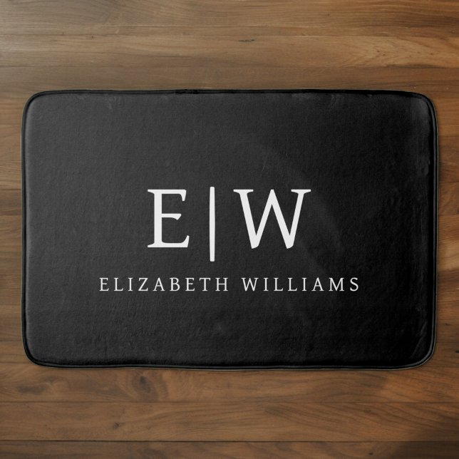 Black and White Minimalist Modern Monogram Bath Mat (Creator Uploaded)