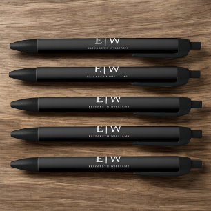 Black and White Minimalist Modern Monogram Black Ink Pen