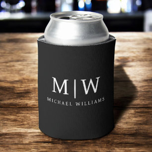 Black and White Minimalist Modern Monogram Can Cooler