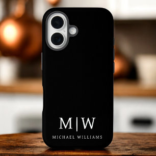 Black and White Minimalist Modern Monogram iPhone 16 Case