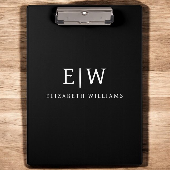 Black and White Minimalist Modern Monogram Clipboard (Creator Uploaded)