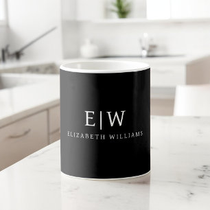 Black and White Minimalist Modern Monogram Coffee Mug